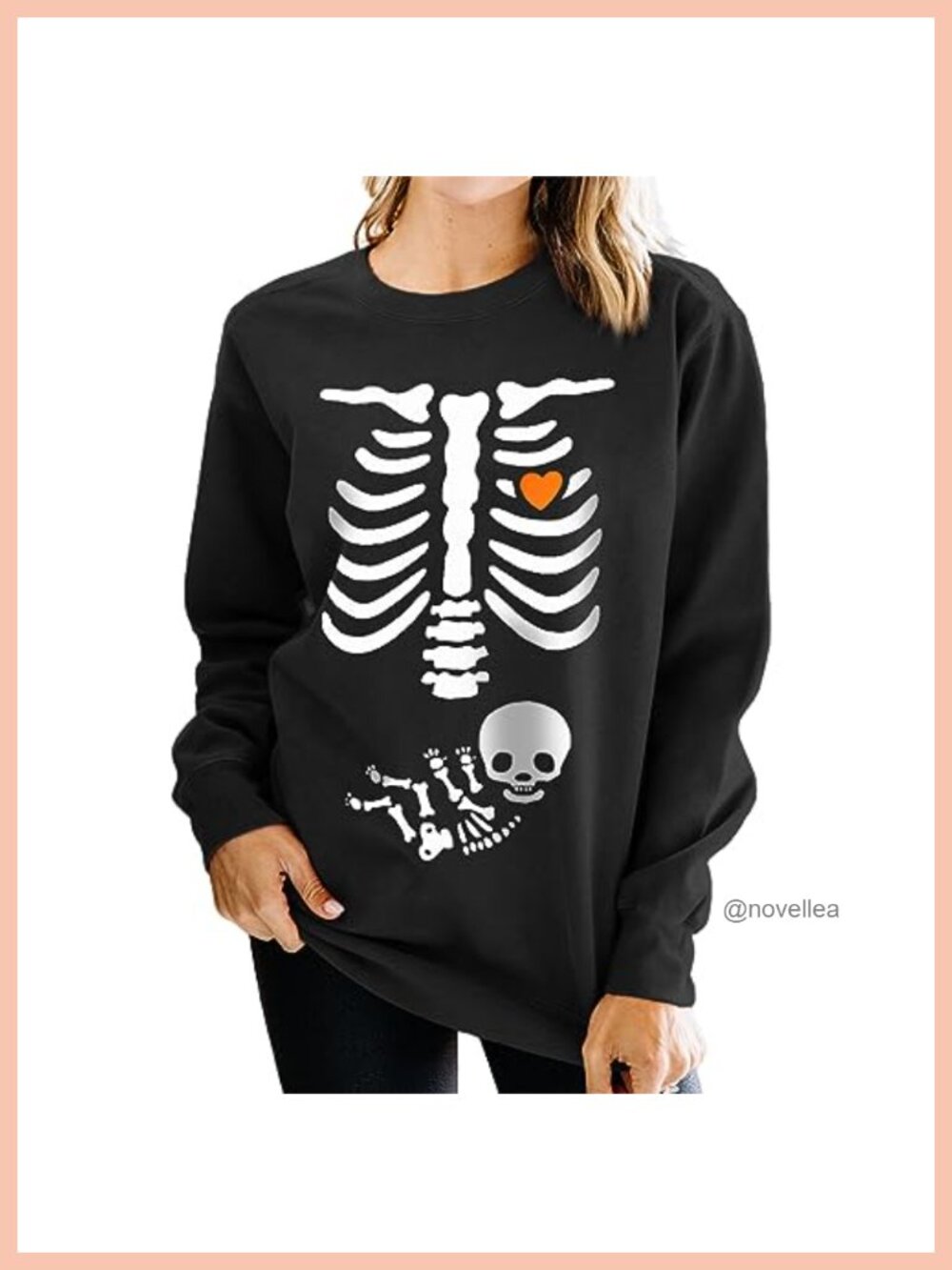 Maternity Halloween Skeleton Sweatshirt Cotton Blend Crewneck Pullover